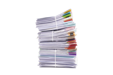Stack of business documents papers isolated on white background