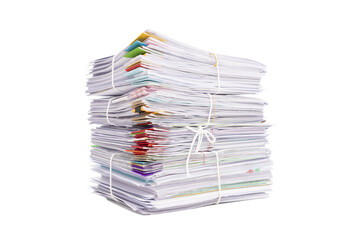 Stack of business documents papers isolated on white background