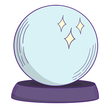 magical crystal ball isolated on background with clipping path. foretune orb placed on pedestal stand in cartoon free hand drawn style. halloween decorative object used as design element.