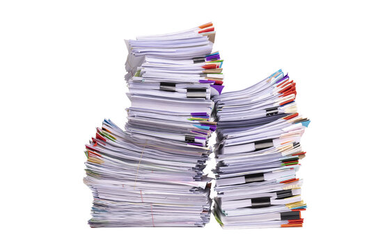 Stack of business documents papers isolated on white background