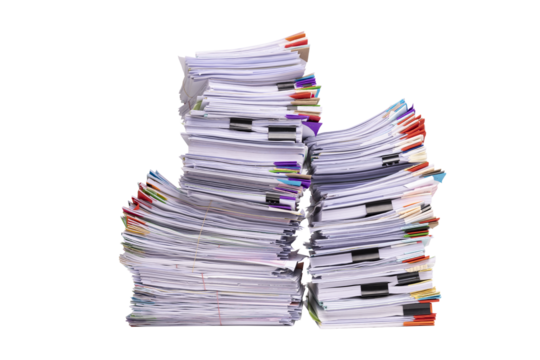 Stack of business documents papers isolated on white background