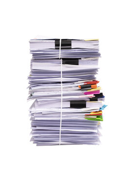 Stack of business documents papers isolated on white background
