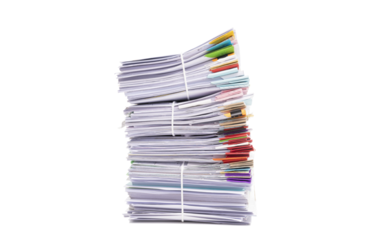 Stack of business documents papers isolated on white background