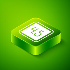 Isometric Film or movie cinematography rating or review icon isolated on green background. Green square button. Vector