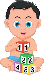 cute baby cartoon playing with alphabet blocks