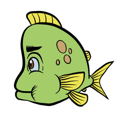 Little green fish in cartoon style. Vector Illustration