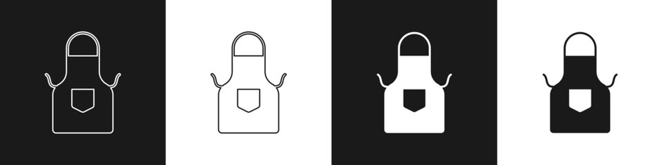 Set Kitchen apron icon isolated on black and white background. Chef uniform for cooking. Vector