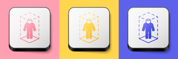 Isometric 3d modeling icon isolated on pink, yellow and blue background. Augmented reality or virtual reality. Square button. Vector