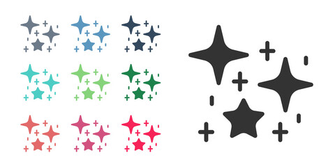 Black Sparkle stars with magical glitter particles icon isolated on white background. Magic christmas decoration. Set icons colorful. Vector