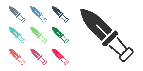 Black Dagger icon isolated on white background. Knife icon. Sword with sharp blade. Set icons colorful. Vector