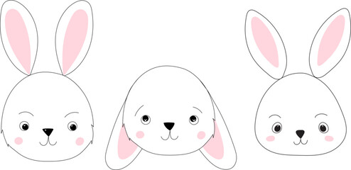 rabbit cartoon portrait set sketch ,contour isolated vector