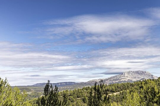 time lapse of the Sainte Victoire mountain on an autumn afternoon