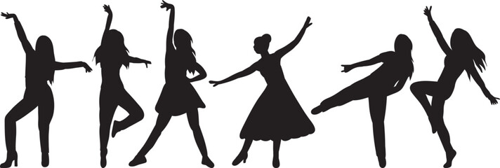 women dancing black silhouette on white background isolated vector