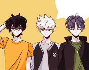 Obraz premium anime teenagers men