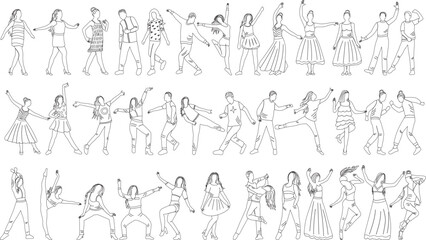 Fototapeta na wymiar set of dancing people sketch ,outline isolated vector