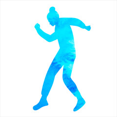 woman dancing watercolor silhouette on white background isolated