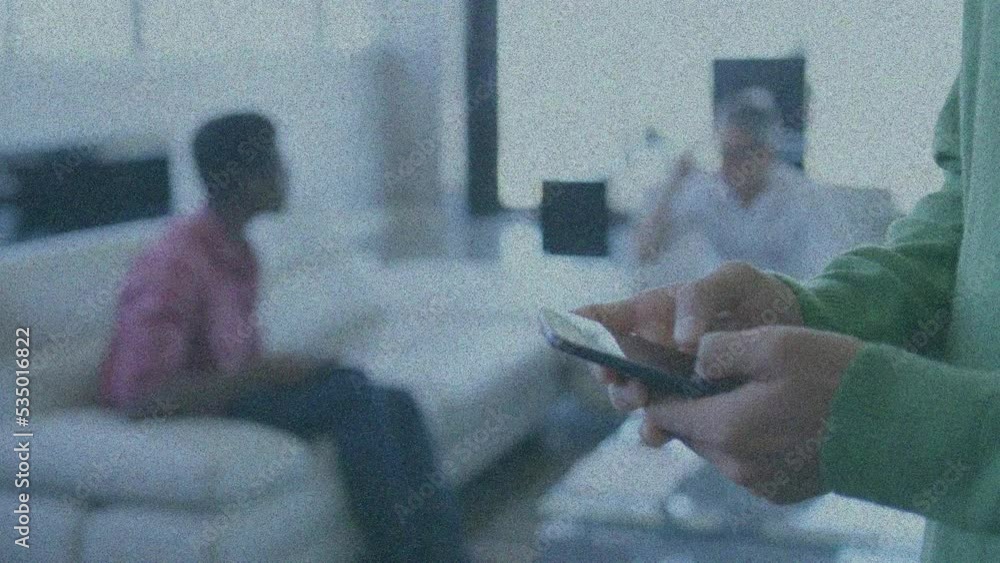 Aufkleber animation of interference over caucasian man using smartphone