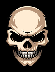 Human skull illustration. Pirate symbol, Jolly Roger. Halloween sticker. T-shirt print.