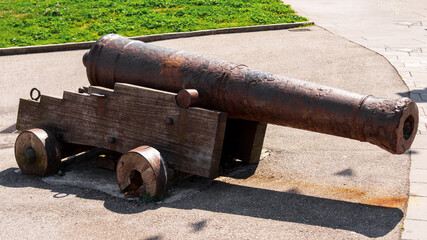 Broken abandoned ancient medieval artillery cannon
