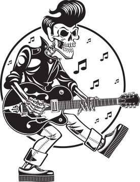 ockabilly skeleton singing and playing electric guitar