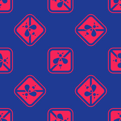 Red Stop bee icon isolated seamless pattern on blue background. Sweet natural food. Honeybee or apis with wings symbol. Flying insect. Vector