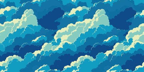 Cloud pattern vector illustration. Blue sky background. Abstract cloudy digital wallpaper. Vector graphic design. Minimal cloudscape. Flat decorative banner.