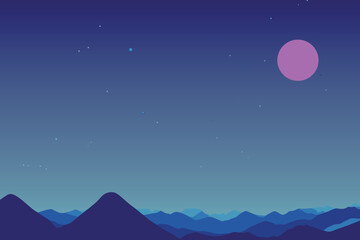 Minimal sky vector landscape with moon and mountains.