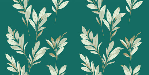 Plant vector pattern. Natural green leaves. Abstract leaf. Minimal wallpaper. Textile art pattern.