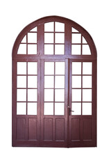 red brown traditional style wooden door on white background