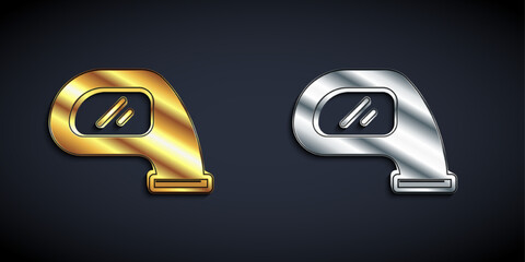 Gold and silver Car mirror icon isolated on black background. Long shadow style. Vector