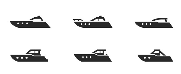 powerboat icon set. motor boats for water sport, travel and vacations. isolated vector images