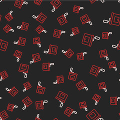 Line Manual coffee grinder icon isolated seamless pattern on black background. Vector