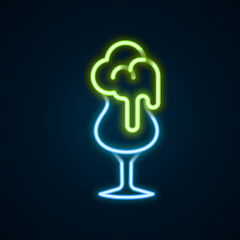 Glowing neon line Glass of beer icon isolated on black background. Colorful outline concept. Vector