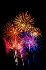 beautiful colorful firework display set for celebration happy new year and merry christmas and  fireworks on black background
