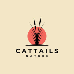 Cattail or Reed Logo silhouette vector design template