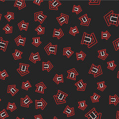 Line Dog house icon isolated seamless pattern on black background. Dog kennel. Vector