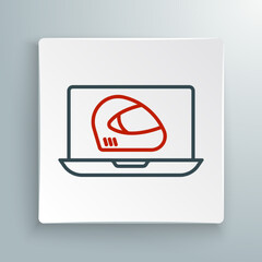 Line Racing helmet icon isolated on white background. Extreme sport. Sport equipment. Colorful outline concept. Vector