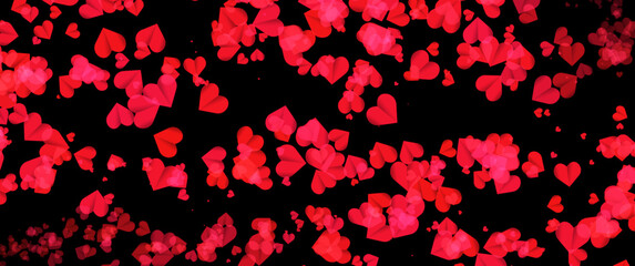 Naklejka na ściany i meble Valentines day abstract background with hearts. Red hearts on a black background