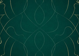 Hand-drawn unique abstract ornament. Light green on a dark cold green background, with vignette in golden glitter. Paper texture. Digital artwork, A4. (pattern: p08-1a)