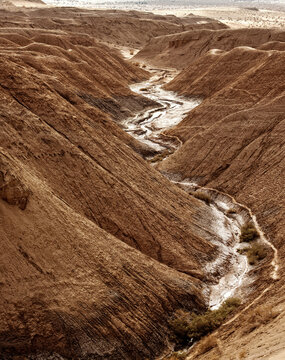 Aerial view of a dry river in Kalut desert, Iran