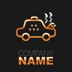 Obraz premium Line Broken taxi car icon isolated on black background. Colorful outline concept. Vector