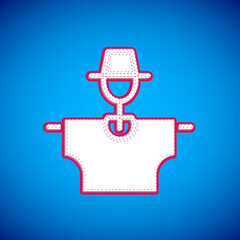 White Scarecrow icon isolated on blue background. Vector