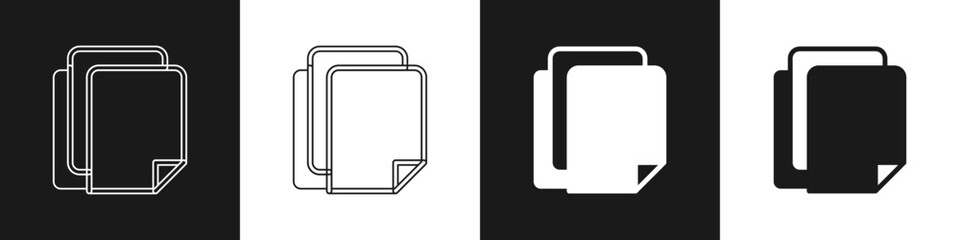 Set File document icon isolated on black and white background. Checklist icon. Business concept. Vector