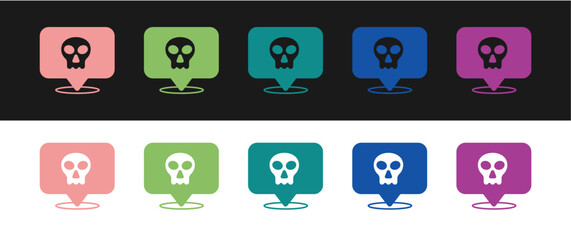 Set Skull icon isolated on black and white background. Happy Halloween party. Vector