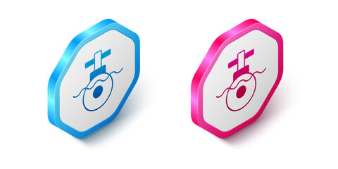 Isometric Submarine icon isolated on white background. Military ship. Hexagon button. Vector