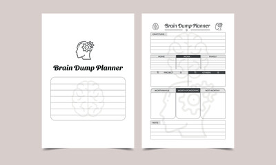 Brain Dump Planner KDP Interior design. Printable logbook - obrazy, fototapety, plakaty