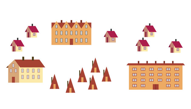 Suburban map design elements. Different type of buildings. GPS navigation signs. Vector illustration in flat style