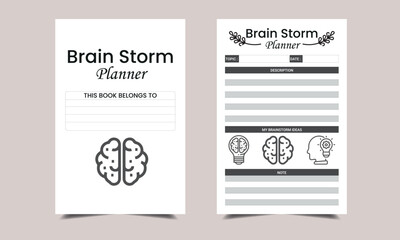 Brain Storm planner KDP Interior design. Printable logbook