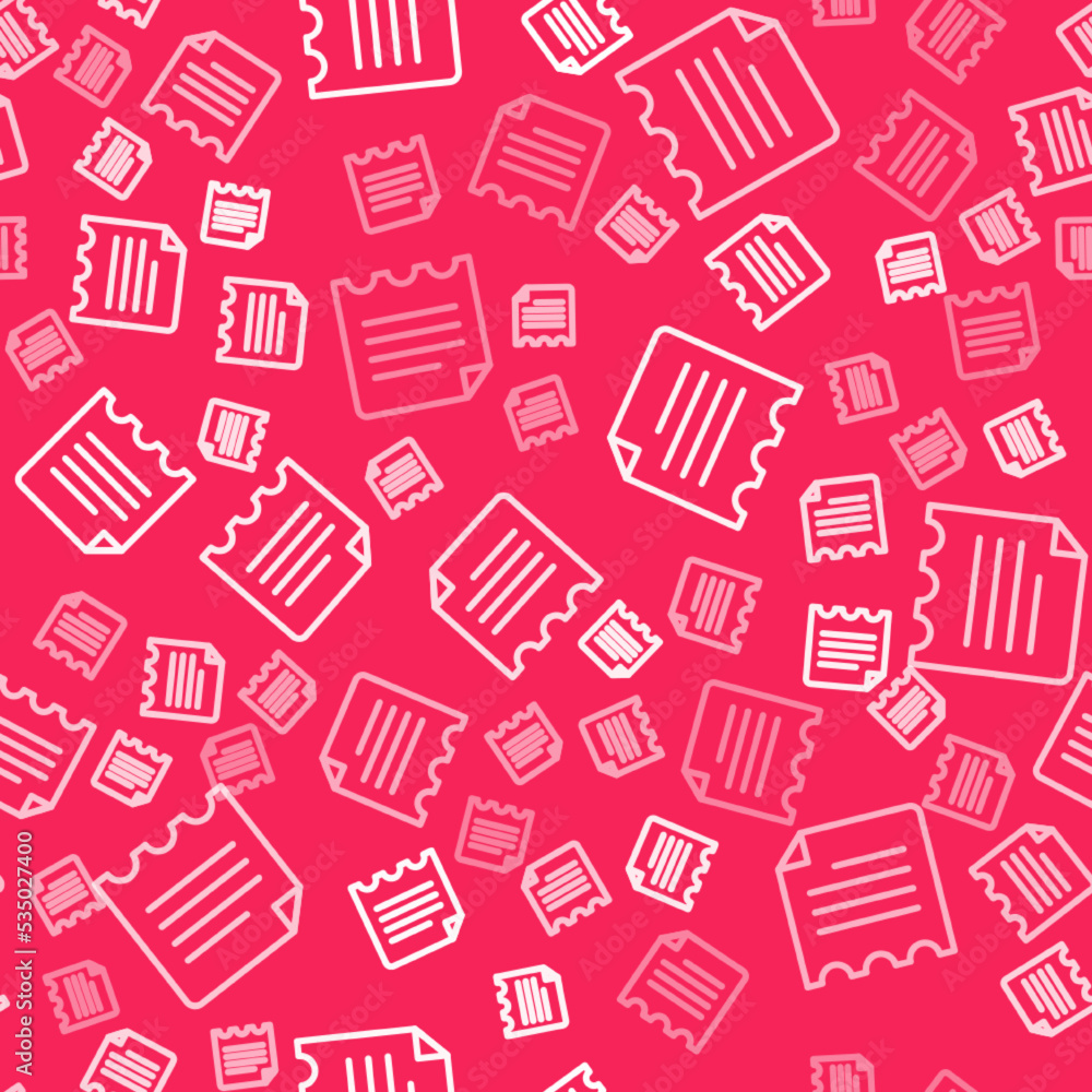 Poster white line notebook icon isolated seamless pattern on red background. spiral notepad icon. school no