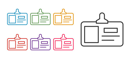 Set line Identification badge icon isolated on white background. It can be used for presentation, identity of the company, advertising. Set icons colorful. Vector